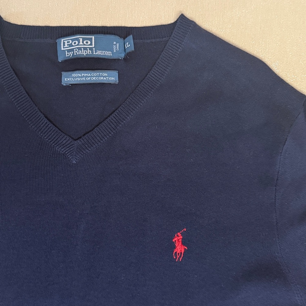 Polo Ralph Lauren Navy blue 100% Pima cotton v-neck sweater